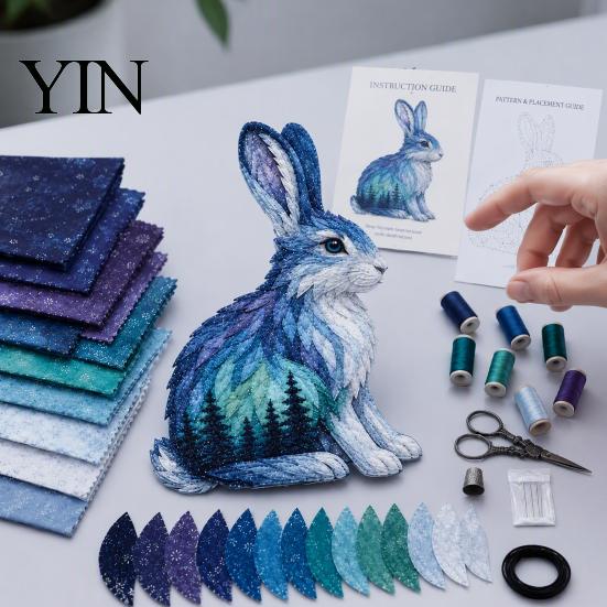 Beginner Friendly Fabric Craft Northern Lights Wildlife Patchwork Kit, DIY Animal Creative Wall Hanging Sewing Project for Adults, Handmade Home Decor