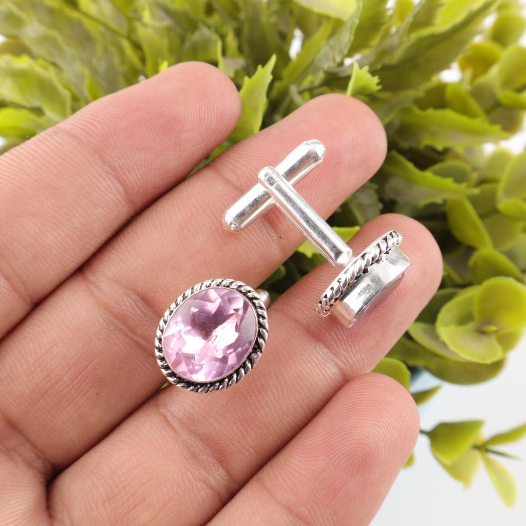 Morganite Gemstone 925Sterling Silver Jewelry Handmade Cufflinks Gift For Friend CL-1-4