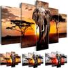 Canvas Pictures Home Decor 5 Piece Walking Elephant Sunset Africa Grassland Scenery Painting Prints Poster Living Room Wall Art