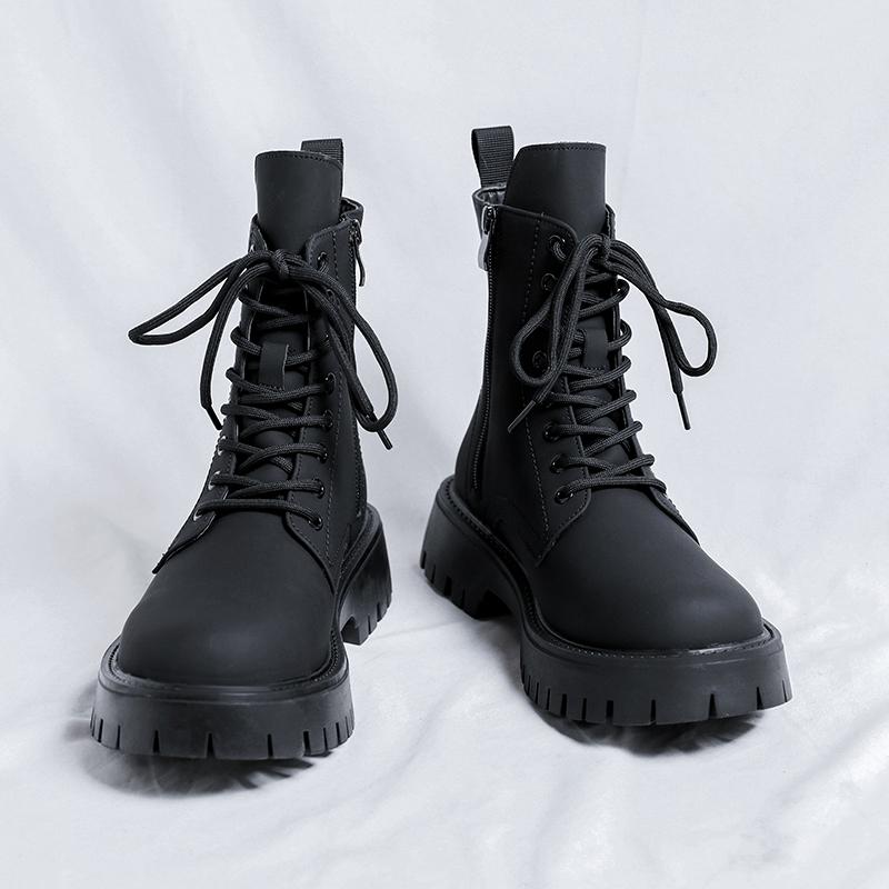 Fashion Leather Men's Boots High-Top Thick Bottom Outdoor Boots Luxury Ankle Boots for Men Motorcycle Casual Boots  Male Boot