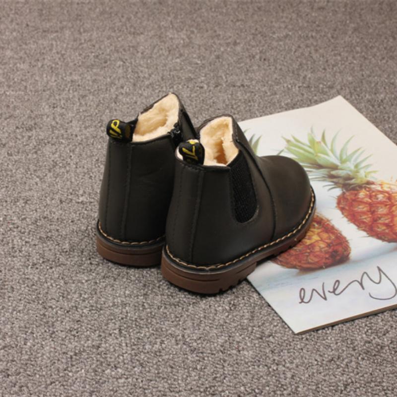 Children's Snow Boots Autumn and Winter Boys' British Style Non-slip Wear-resistant Warm Solid Color Cotton Boots Girls' Short Boots