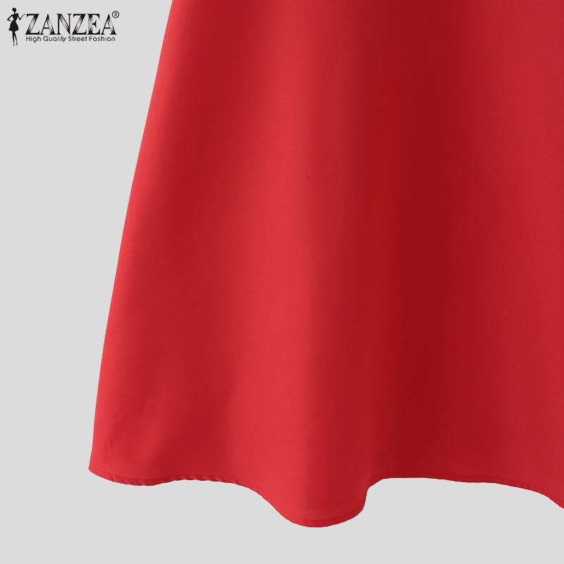 ZANZEA Women Summer Elegant Round Neck Sleeveless Solid Color Waist Dress