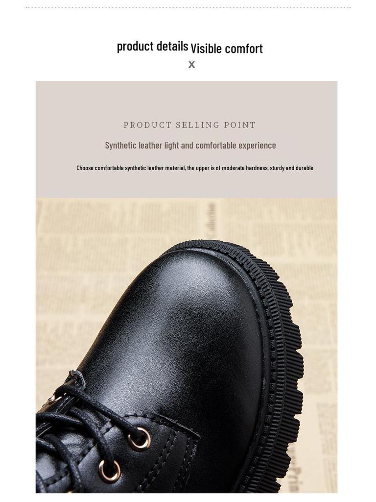 Зимние 2025 года Девочки Ботильоны: Корейские и британские ботинки мартин на высоком берце с бархатной подкладкой