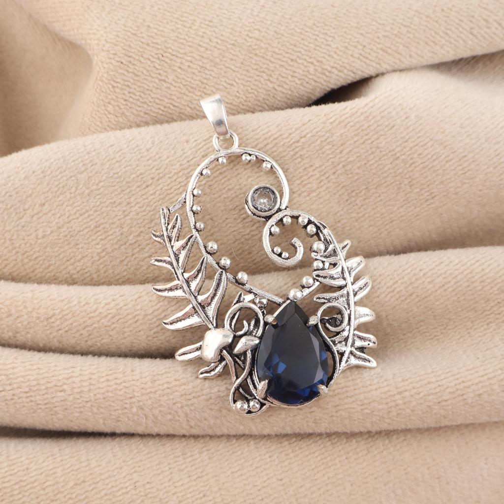 Серебряный кулон с топазом London Blue 1,8 дюйма, стерлинговое серебро 925 пробы, женские свадебные украшения, кулон с топазом для нее CP-42-9