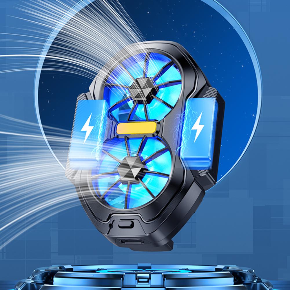 FS01 Dual Fan Plug-in/Rechargeable Mobile Phone Cooler Radiator Long Lasting Stronger Cooling Air Cooling Clip design with Blue