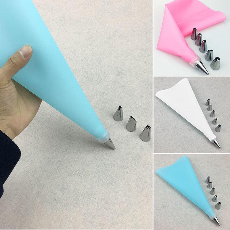 7 Pcc/Set Silicone Kitchen Accessories Icing Piping Cream Pastry Bag + 6 Stainless Steel Nozzle Set ADM