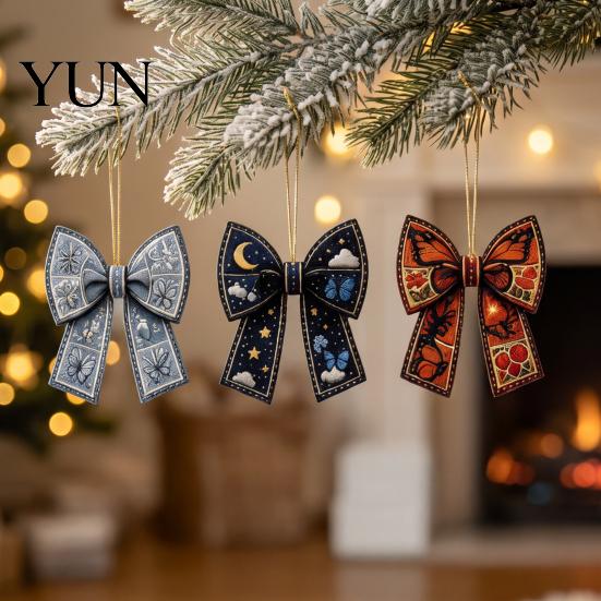 Christmas Gift for Family 24Pcs Advent Calendar with Retro 2D Flat Acrylic Bow Ornaments, Decorative Collectible Ornaments Holiday Countdown Set Tree