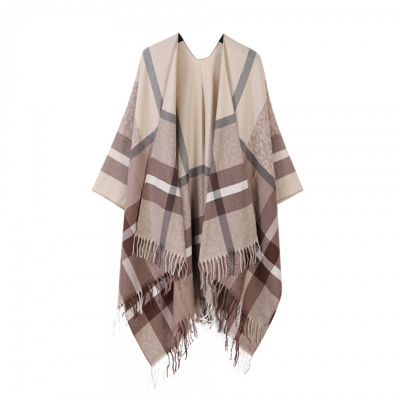 Womens Lightweight Plaid Shawl With Fringe Trim Soft Acrylic Knit Wrap Fall Winter