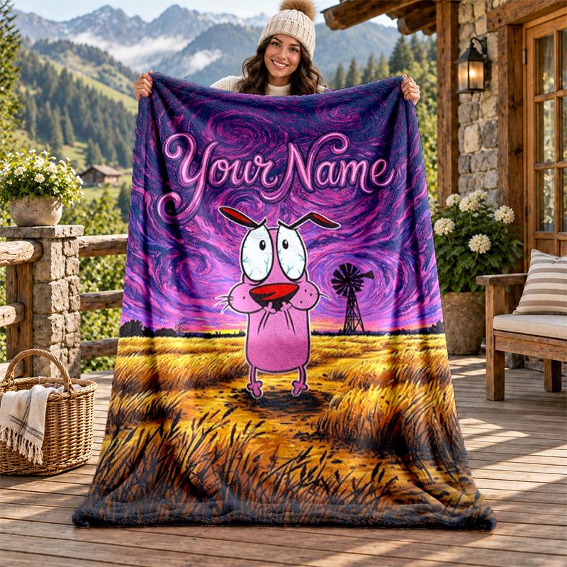 Brave Dog Custom Name Flannel Blanket Personalized Soft Warm Plush Throw Blanket Customized Gift for Family Friends