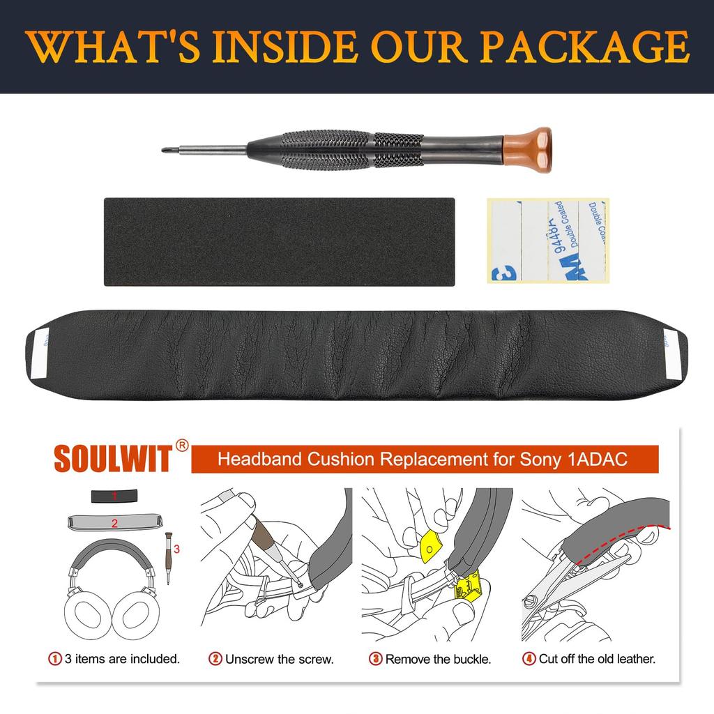 SOULWIT Headband Cover for Sony Protective Protein Leather Headphone Replacement Repair Head Strap Replacement Band Cover MDR-1ADAC (MDR1ADAC)