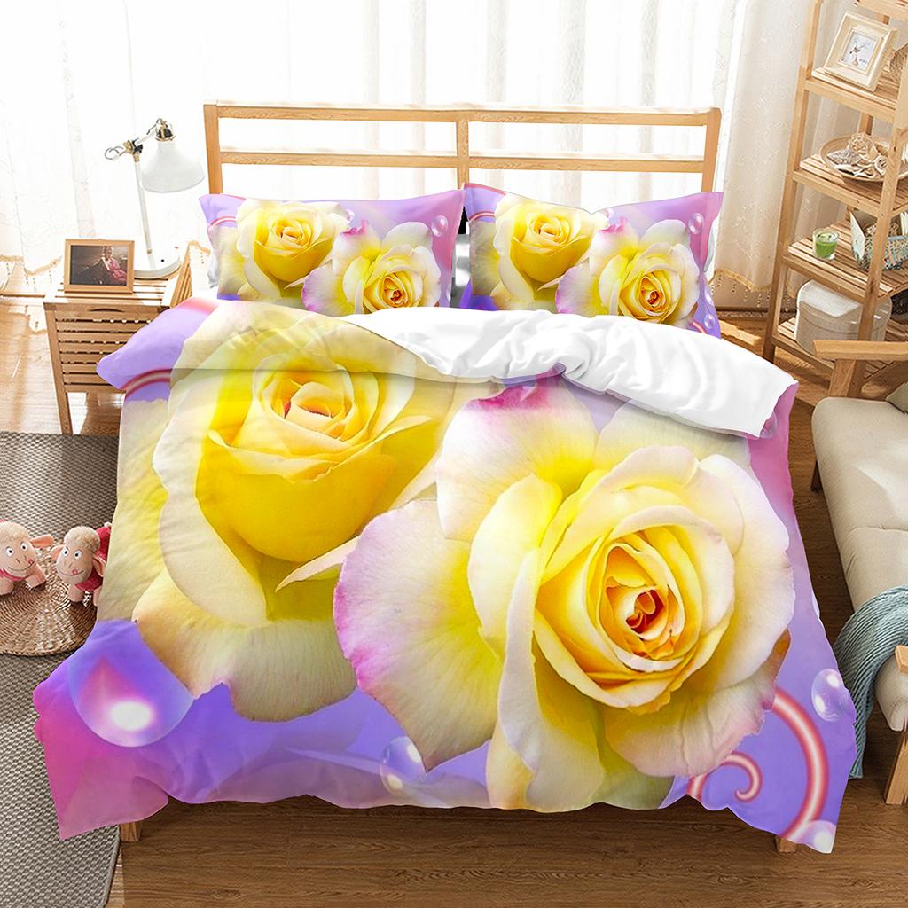 Романтичный пододеяльник с розами Twin Queen Floral Set Beds Microfiber Blossom Flowers Quilt Cover For Valentine's Wedding Decor