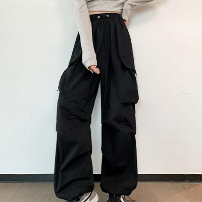 Модные повседневные свободные широкие брюки женские уличные брюки с высокой талией свободные длинные брюки-карго женские винтажные карманы однотонные женские брюки для бега новые 27493