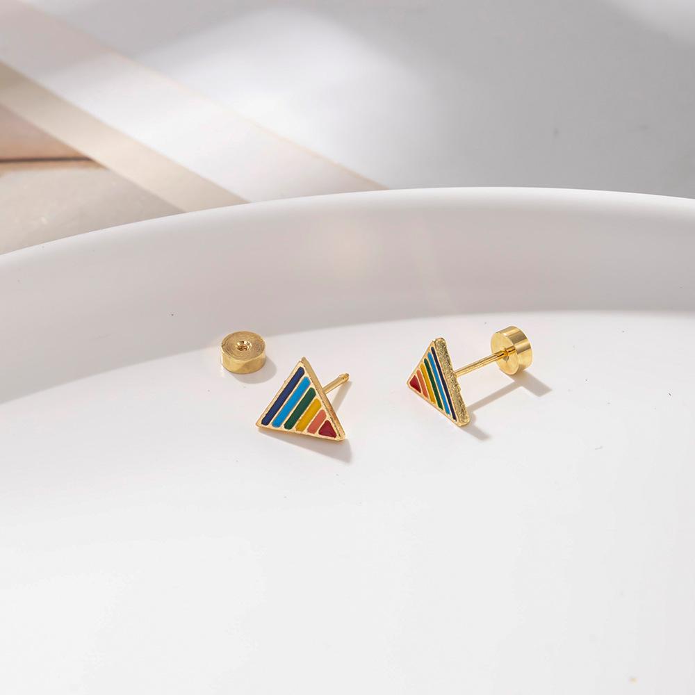 New Earrings Rainbow Color Geometric Drip Earrings Stylish Simple Style Jewelry Women