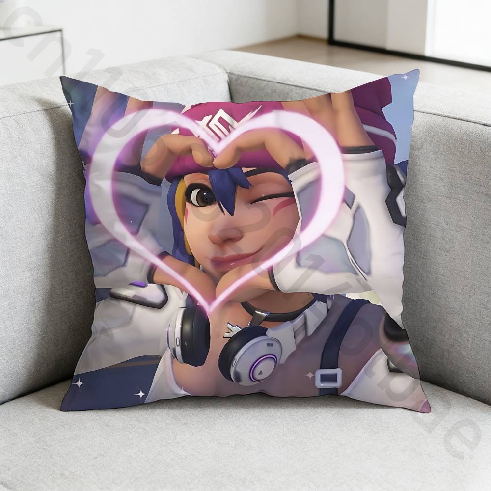 Game OOverwatchS Pillow Case Square DoubleSided Printing Short Plush Sofa Cushion Cover Bedroom Bedside Pillow