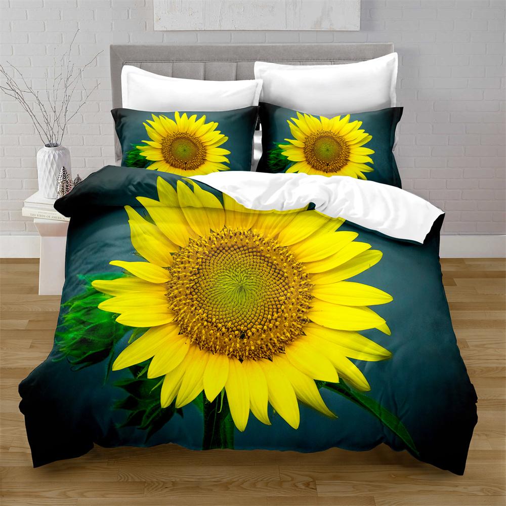 Sunflower Soft Duvet Cover Set Yelow Flowers Lush Sunflowers In The Field Beding Set Microfiber Botanical Floral Print Comfortable Quilt Cover