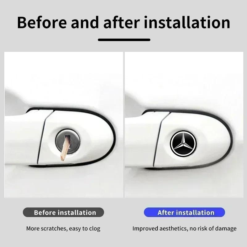 Car Door Lock Keyhole Protective Cover Stickers Key Hole Decals For Mercedes Benz AMG A C E Class W201 W210 W108 W204 W205 W203 WC1