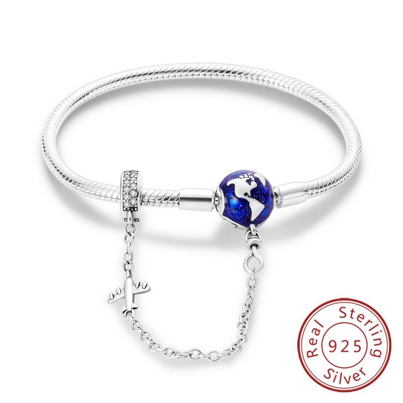 Original Bracelet 925 Sterling Silver Charm Bracelet 17-20CM Golden Heart Love Key Snowflake Bracelet Bangle Women Jewelry Gift