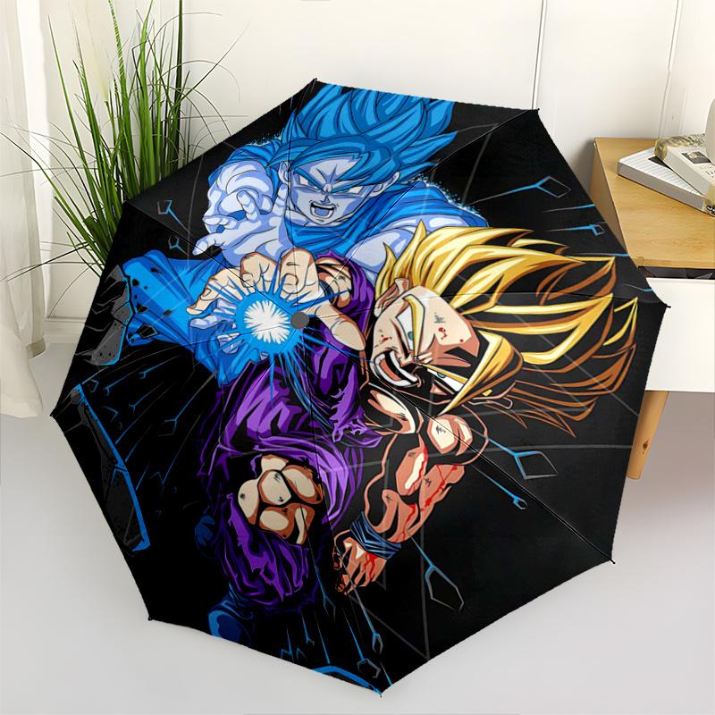 1pc Goku and Vegeta Super Pattern Automatic Cartoon Practical Umbrella is Fashionable and Good-Looking, a Portable 3-Fold Umbrella, Suitable for Trave