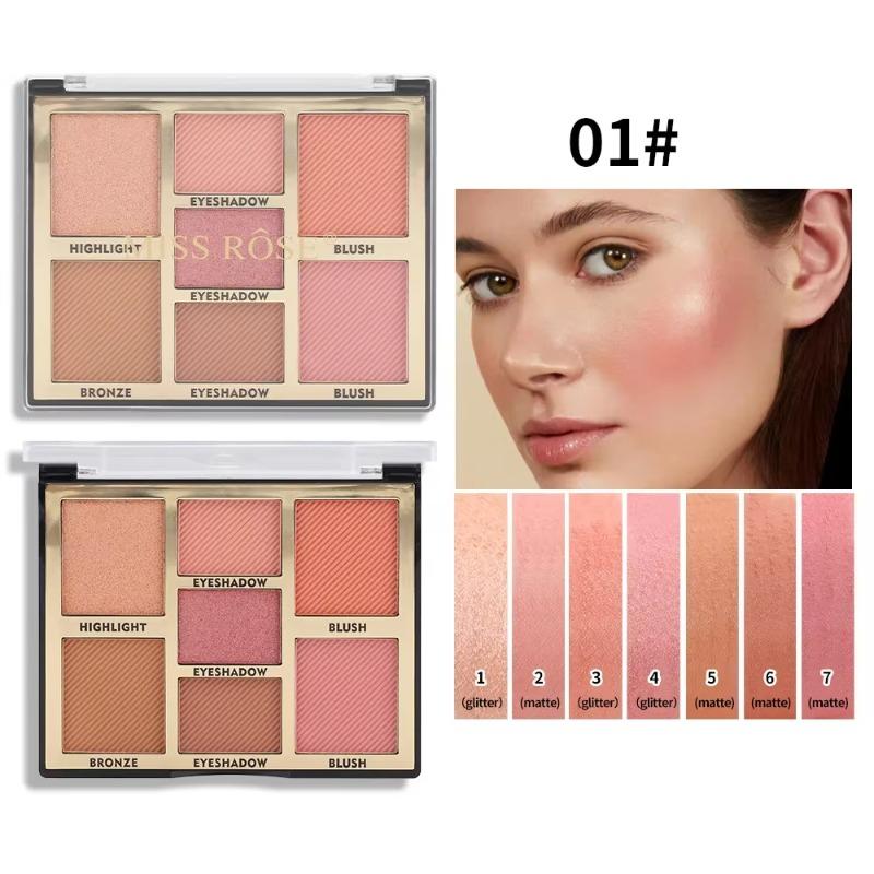 7 Color Blusher Highlight Contour Palette Make Up Pearl Natural Finish Matte Sheer Coverage Blush Pallete