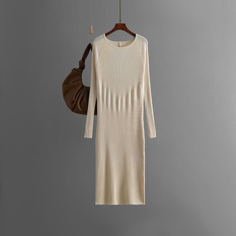 Женское сексуальное трикотажное платье-свитер с открытой спиной, облегающее длинное платье с длинным рукавом для осени и зимы, однотонное облегающее трикотажное платье с круглым вырезом для женщин
