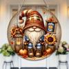 1pc 20cm Round Autumn Gnome Wall Sign, "Hello Fall" Design with Sunflowers & Pumpkins, Festive Hanging Decor for Home