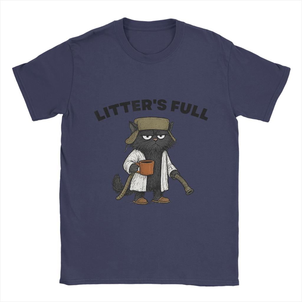 Funny Litters Full Cat Men's T Shirts Vintage Tee Shirt Short Sleeve Round Collar T-Shirts 100% Cotton Summer Tops