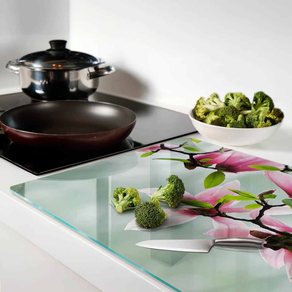 Decorative Glass Kitchen Chopping Board with Magnolia Graphics 80x52 cm