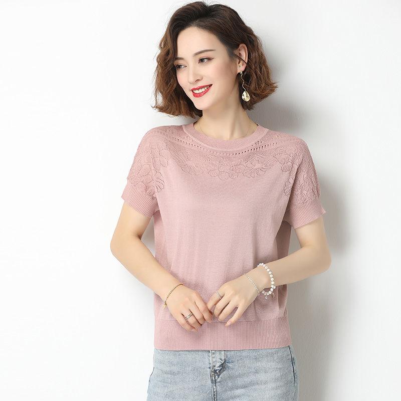 Женская трикотажная рубашка Ice Silk, футболка с короткими рукавами, летний новый дизайн, универсальный топ