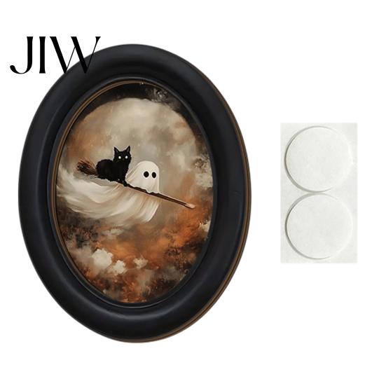 Vintage Style Halloween Decoration Ghost Wall Decor, Cute Table Sign, Oval Framed Black Art Picture, Decorative for Mantel Living Room Bedroom