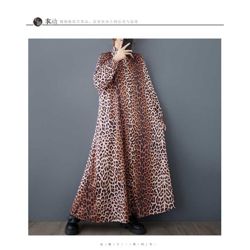 Свободные литературные большие размеры модные леопардовые принты средней длины темпераментные повседневные платья