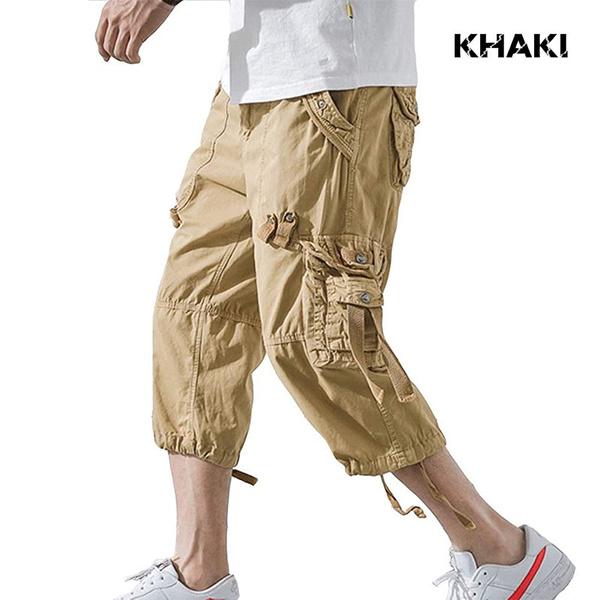 Летние мужские повседневные короткие брюки-карго 3/4 свободного покроя ниже колена, капри, брюки-карго, хлопок