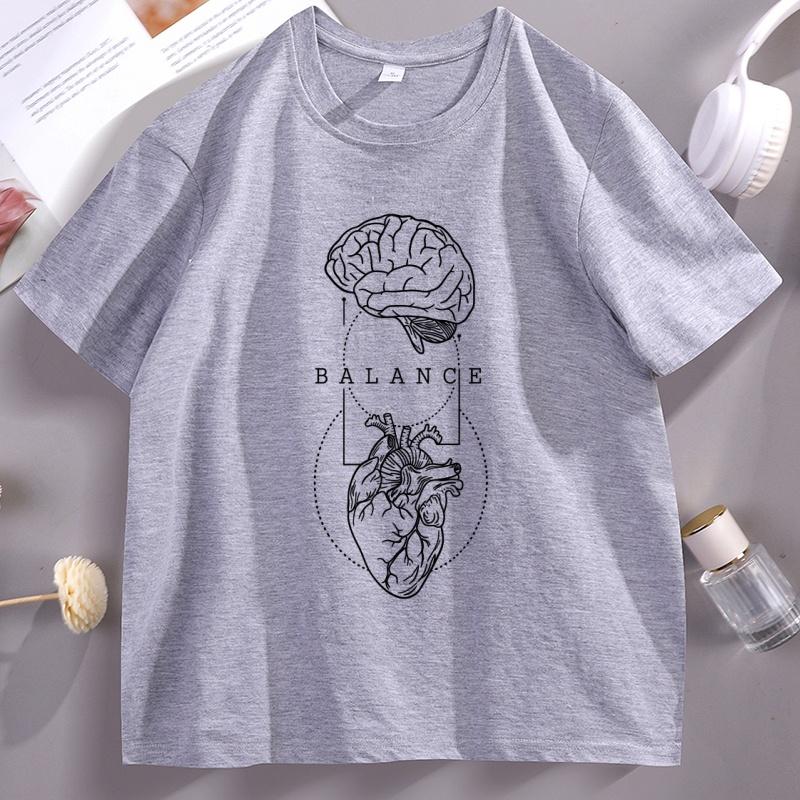 Balance Brain And Heart Tshirt Unisextal Health Tshirt Casual Round Neck Printed Cotton Short Sleeve T Shirt Fashion Loose