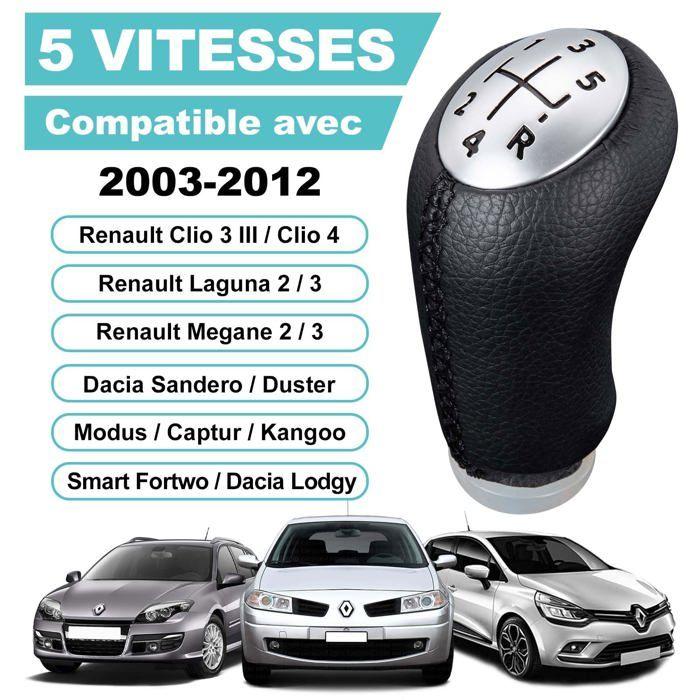 Pommeau de Vitesse 3 Levier de Vitesse pour Renault Clio III 2005-09, Megane 2 Laguna 2 2003-09, Clio 4 2012-19 Noir Cuir