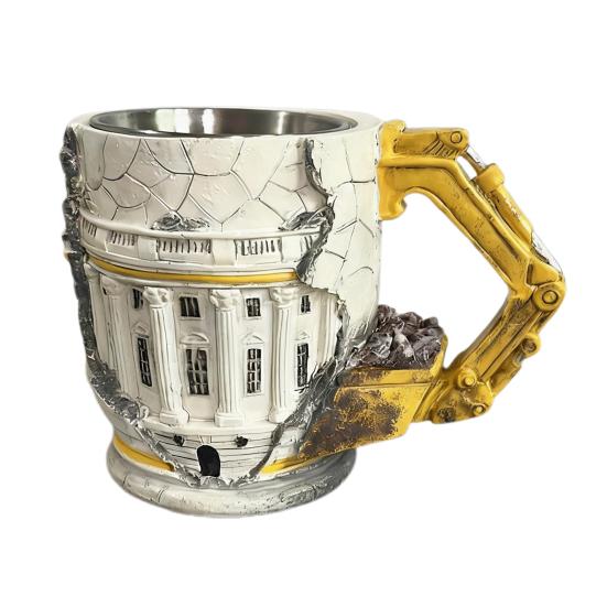 Кружка для сноса 3D Экскаватор Кофейная чашка с ручкой-манипулятором Искусство с текстурой сломанной поверхности Уникальный подарок для инженеров Строителей Крутой Декор для стола