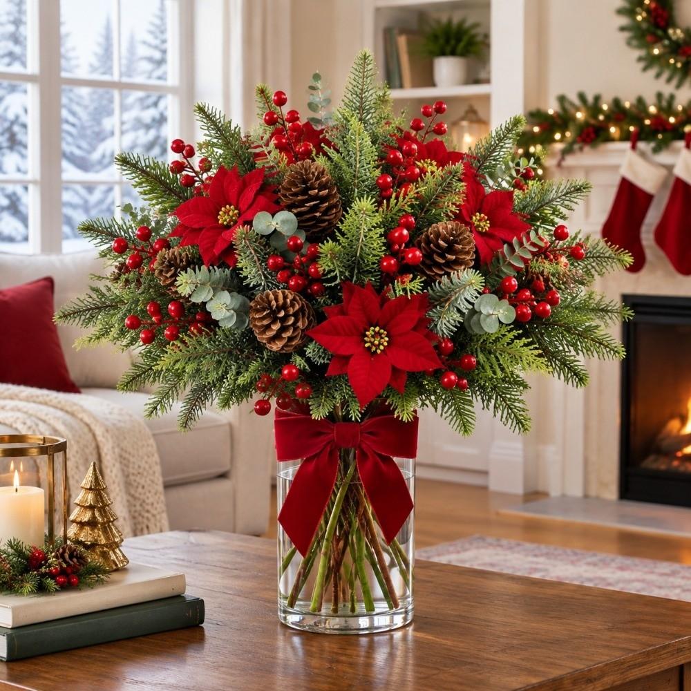 5Pcs Handcraft Artificial Christmas Pine Realistic Christmas Pine Branch Floral Stems