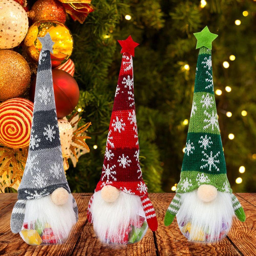 Green Red Grey Faceless Forest Doll Cartoon Candy Storage Bottle Gnome Doll Ornament  Gift Bag