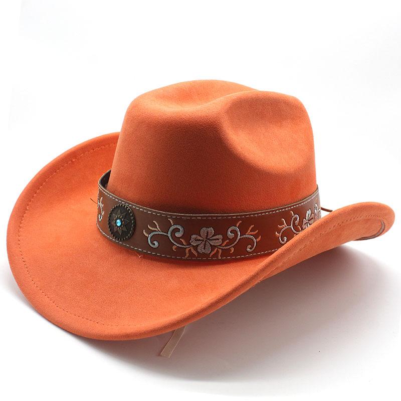 Ретро-стиль замшевая ковбойская шляпа в стиле вестерн шерстяная джазовая шляпа цилиндр мужская и женская этническая фетровая шляпа большая шляпа с карнизом