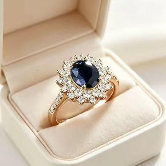 Fine craftsmanship in inlaying5A Zircon ring, a fashionable and luxurious piece of jewelry featuring a blue diamond, a unique and high-end accessory