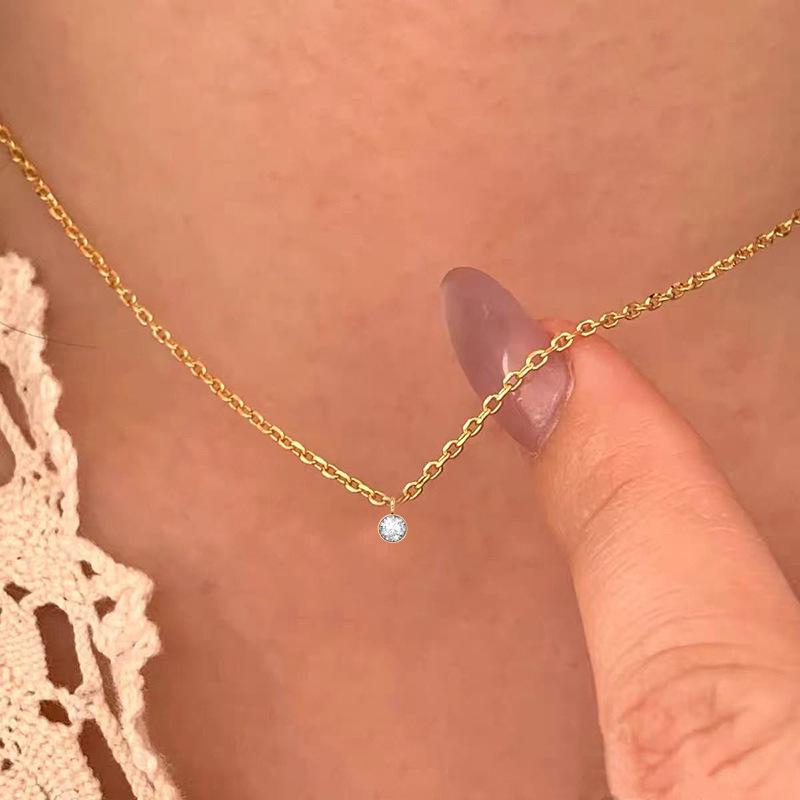 Нежное круглое бриллиантовое колье - Золото 18 карат Стальная титановая ключичная цепочка