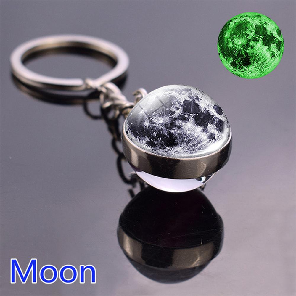 Sun Earth Double Side Glass Ball Nebula Moon Keychain Solar System Planet Keyring Luminous