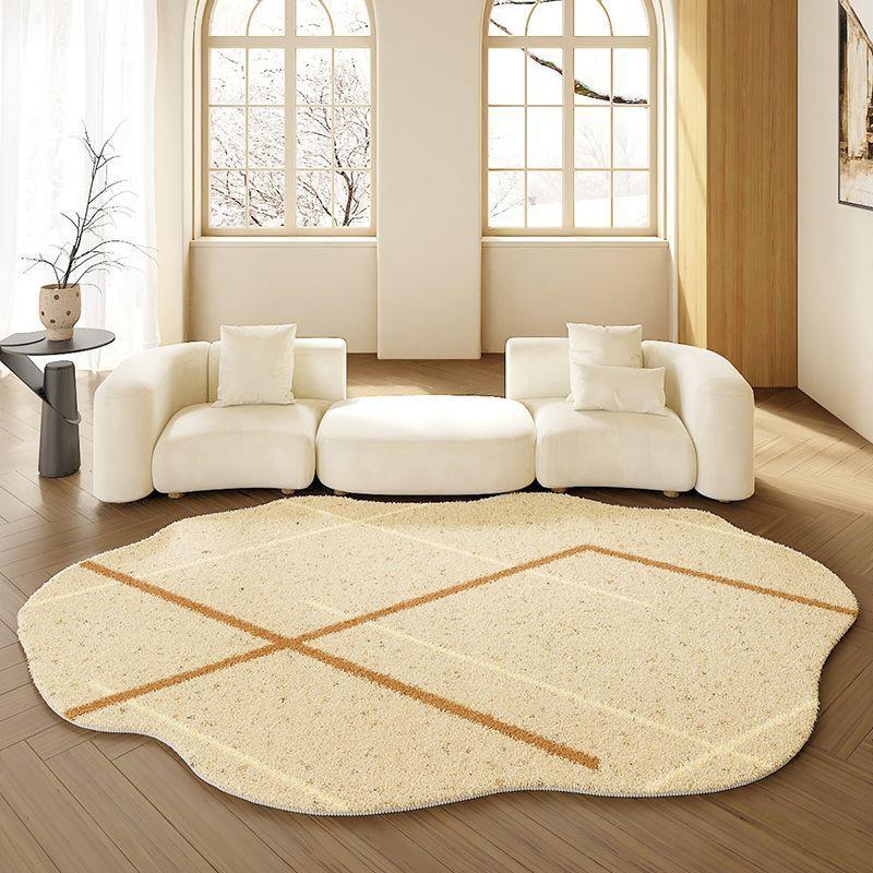 Creamy Style Irregular Shaped Area Rug Living Room Bedroom Non-Slip Washable Faux Wool Floor Mat