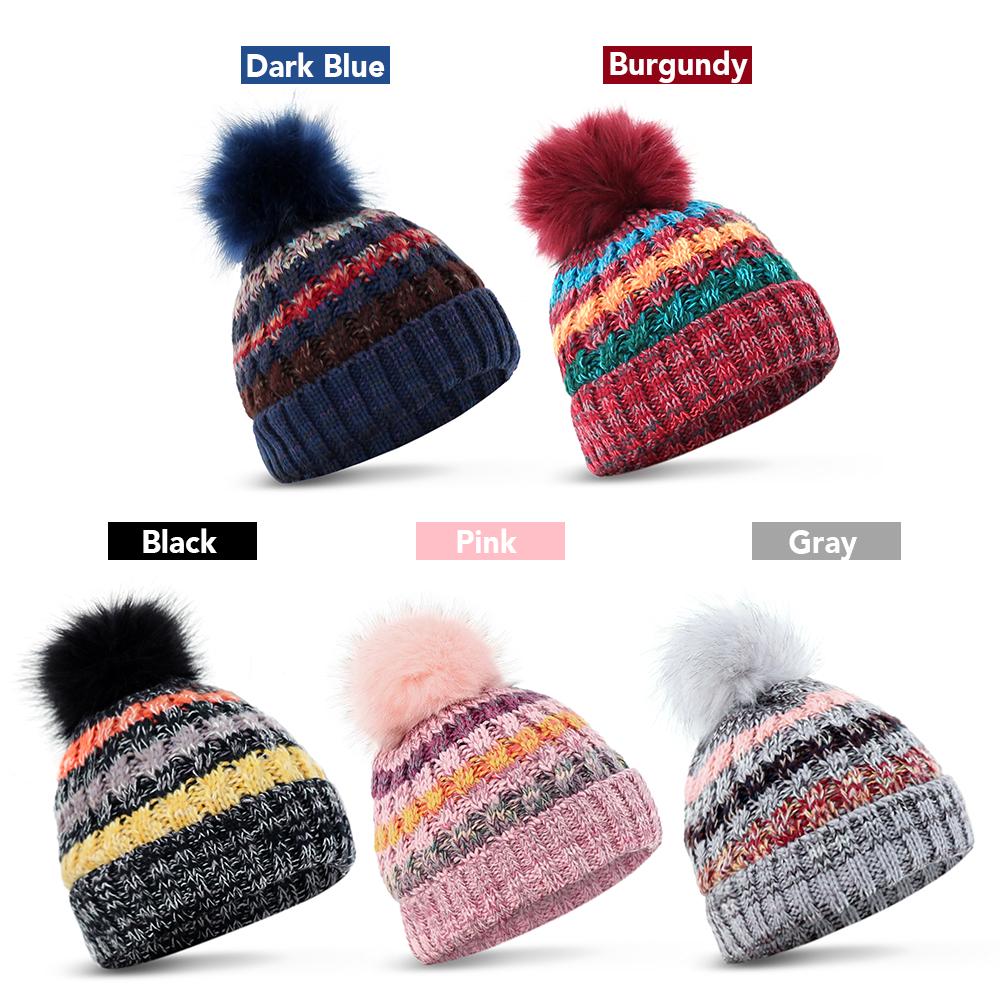 Women Winter Hat Thermal Windproof Hat Ribbed Knit Chunky Lined Beanie Hats