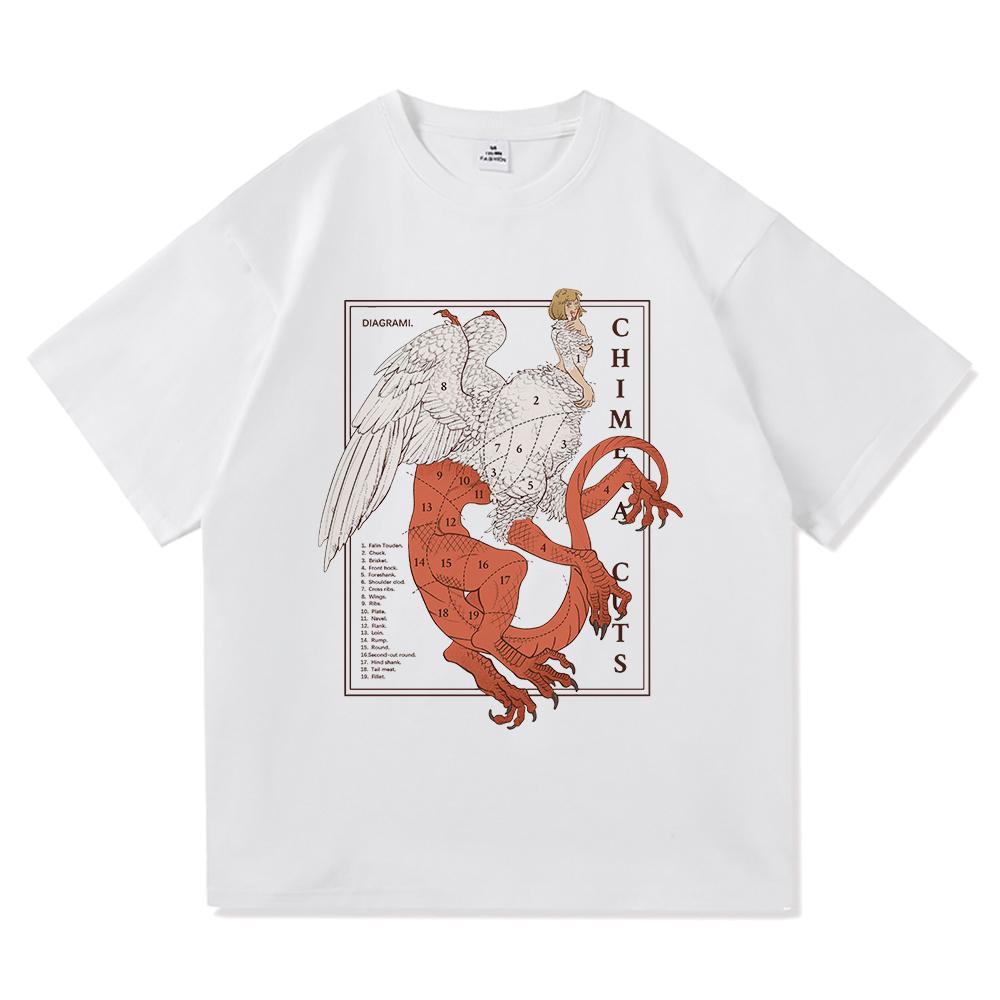 Dungeon Meshi Chimera Anatomy Diagram Graphic T Shirt Unisex Unisex Anime Vintage Gothic Loose Y2k Unisexga Fan Short Sleeve Tops
