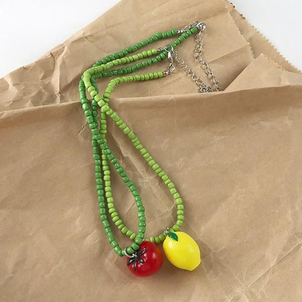 Apple Strawberry Lemon Bead Necklace Fresh Fruit Party Choker Fruits Pendant Necklace Women Girls
