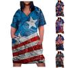 Женское летнее повседневное платье больших размеров с v-образным вырезом и короткими рукавами, принтом в честь Дня независимости и карманом до колена