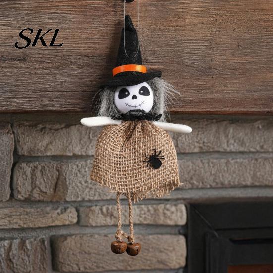 Decorative Witch Statue Halloween Hanging Decoration, Spooky Pumpkin/Ghost/Witch/Black Cat Doll Ornament with Centerpiece Decoration Burlap Skirt for