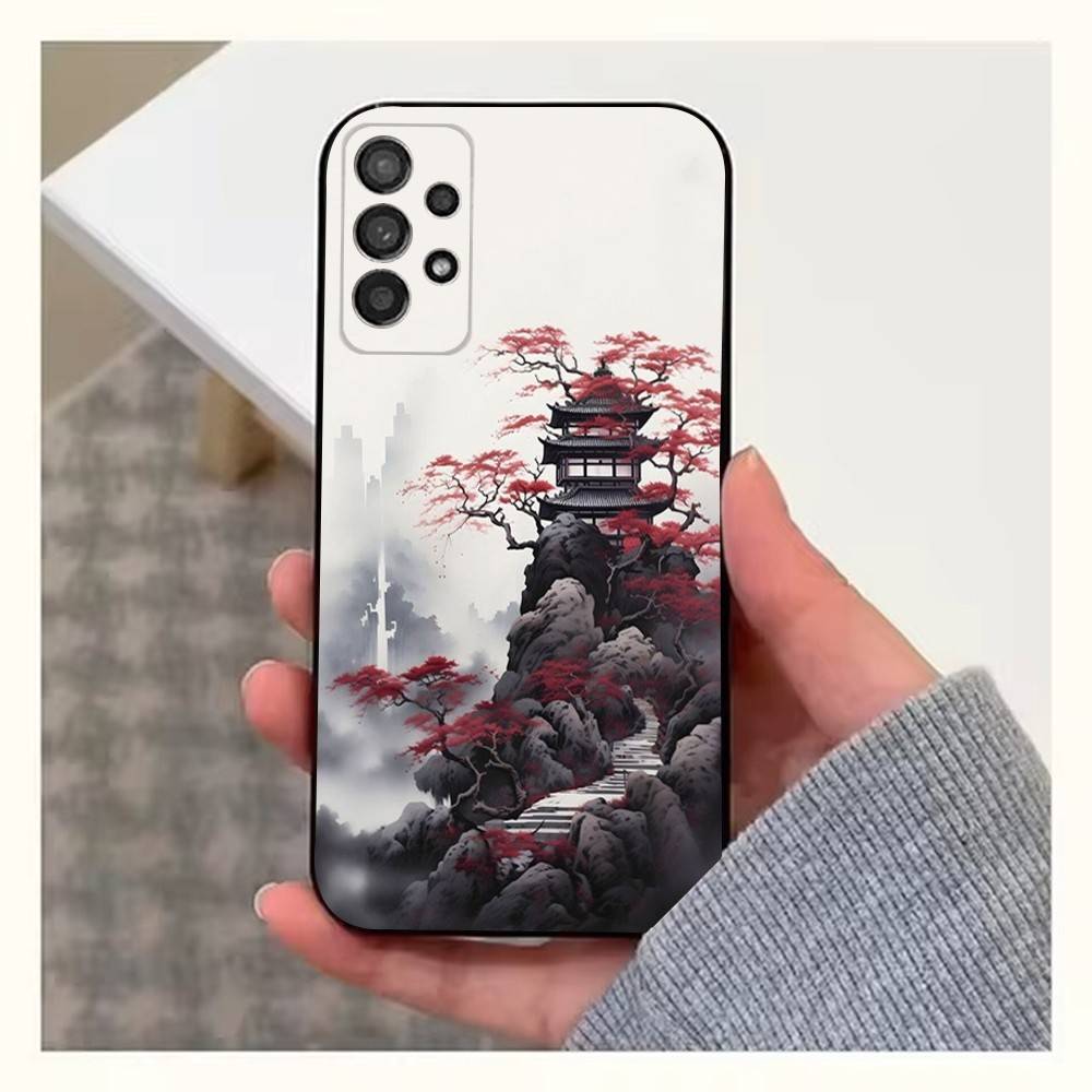 Art Style Japanese Phone Case For Samsung S22,S21,S20,S10,S9,S25,S24,S23,Ultra,FE,Plus,Lite,Soft Silicone Black