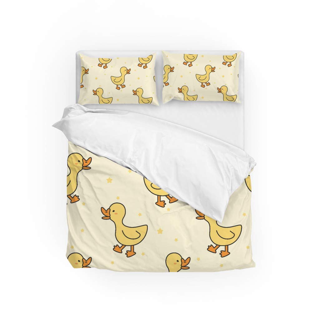 Cartoon Yellow Duck King Queen Duvet Cover Farm Lovely Animal Bedding Set Blue Bubble Quilt Cover Soft Polyester Comforter Cover
