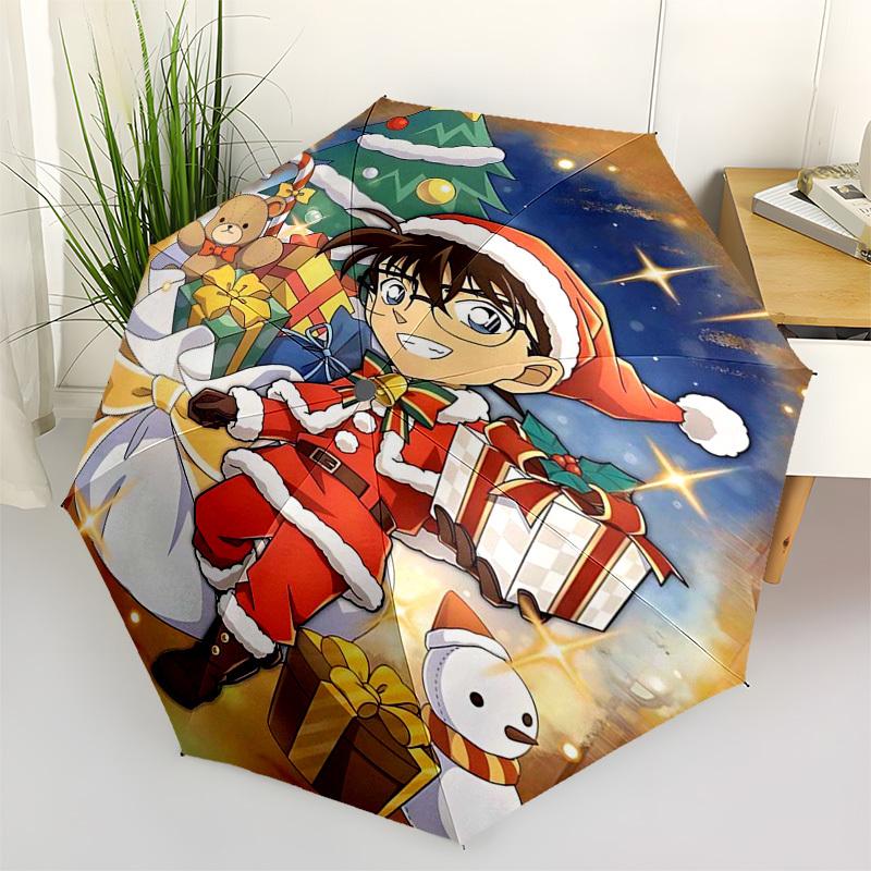 1pc Detective Conan Christmas Edition Automatic Opening/Closing Outdoor Umbrella - Portable 3-Fold Design with Iron Frame - Outdoor, Gift for Fan