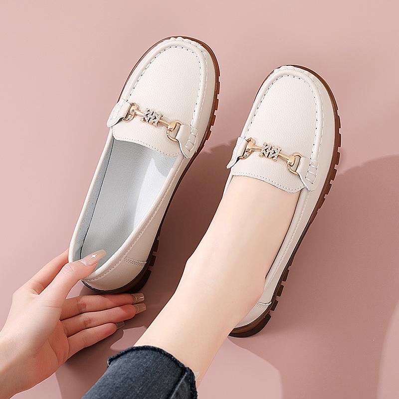 Новые женские кожаные мокасины Легкие мокасины на плоской подошве для повседневной носки на работе Большие размеры Прогулочные нескользящие туфли для мам